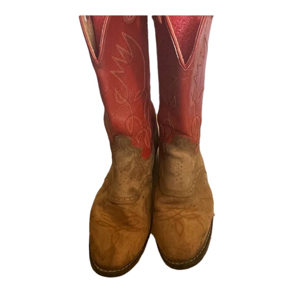 Justin Western Boots Size 6D Women's Red & Tan Leather worn 6013Y